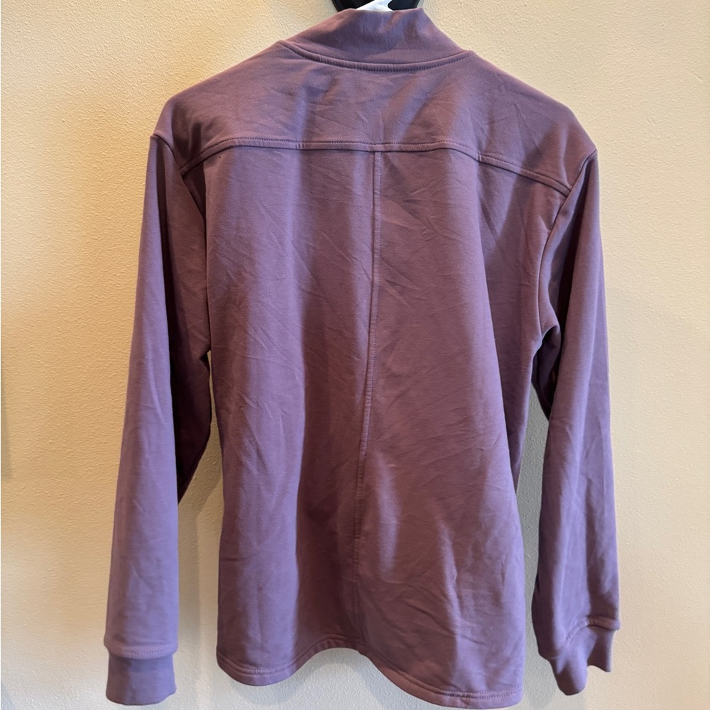 Athleta Women M Retroterry Wrap Sweatshirt Damask Mauve Knit Stretch Tie Active - Picture 7 of 7